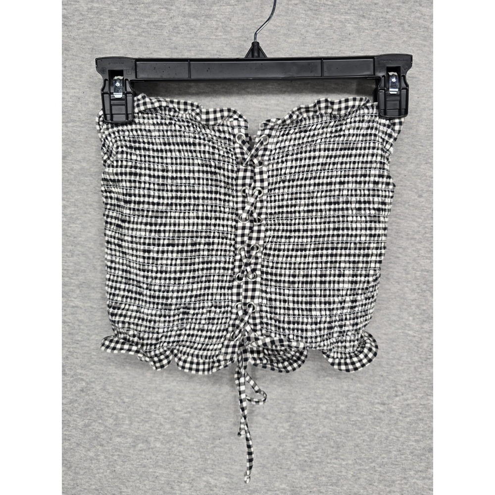Gingham Corset Strapless Crop Top S Coquette Prairie Cottagecore Plaid Feminine